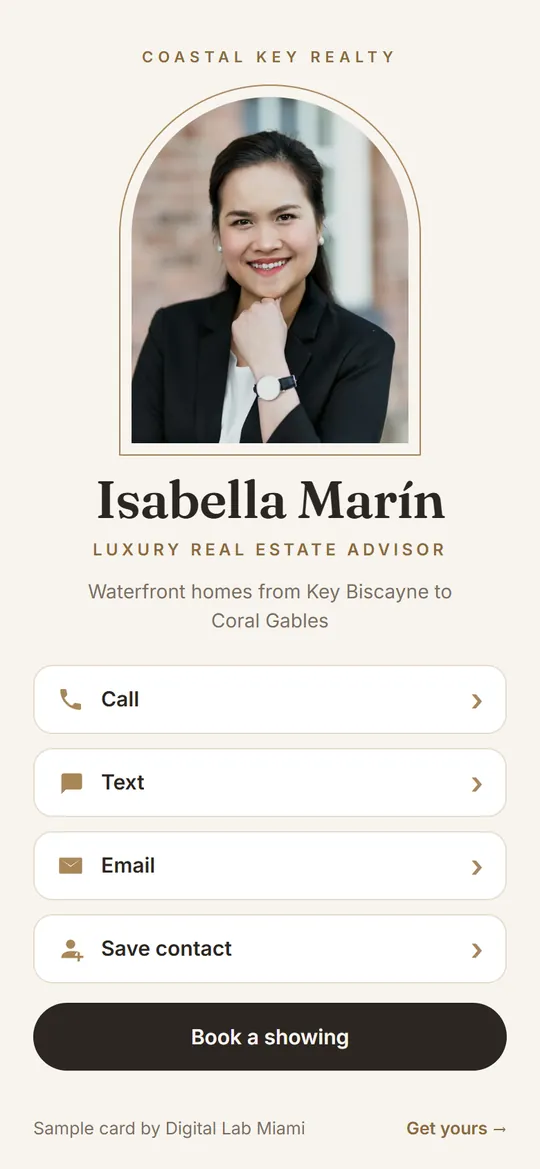 A sample digital business card on a phone
